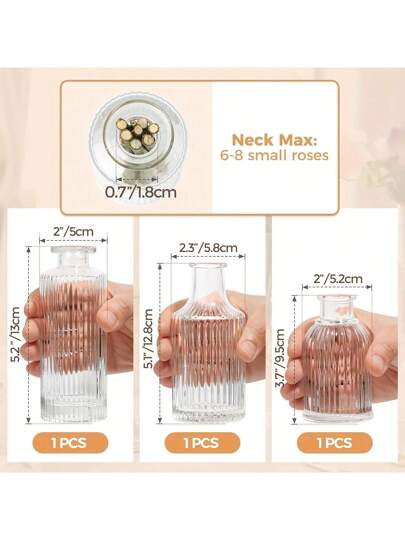 Madebyblanc 1pc Or Glass Vases, Loose Small Mini Ribbed Meubel ative Transparent Retro Vases Tabletop Wedding, Reception, Home ation view 3