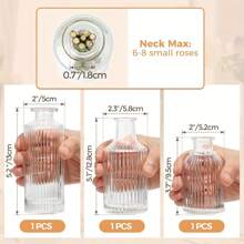 Madebyblanc 1 pièce ou 3 pièces/set Vases en verre, vases petits lâches, mini vases nervurés, vases décoratifs centraux, vases transparents rétro pour décoration de table, mariage, fête, réception, décoration de la maison
