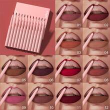 DUNUF 12 Pcs Durable Waterproof Lip Liner Matte Durable Easy To Color Non-Stick Cup No Fading No Beginner Friendly Exquisite Gift - Multicolor - View 2