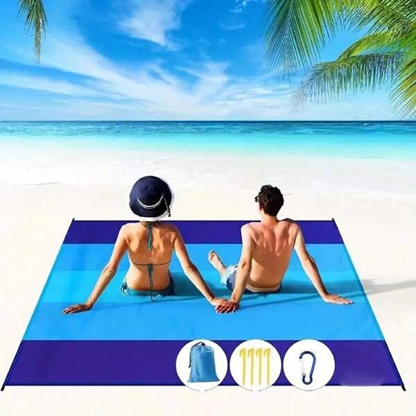 1 Pack Beach Blanket, Sandproof Beach Mat For 3-5 Adults Quick Drying Outdoor Picnic Mat For Travel, Camping, Hiking