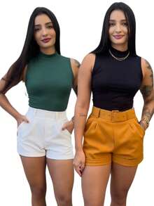 Kit 2 Women's High Neck Blouse - Black/Green - View 1