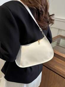 Bolso de hombro con cierre de cremallera de unicolor y estilo minimalista, bolso de medialuna elegante y sencillo, bolso de hombro con cremallera, bolso de unicolor de piel sintética, bolso burdeos, regalo ideal para Año Nuevo, bolso burdeos de moda