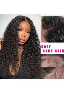 Water Wave 100% Human Hair Wig Natural Color 4x4 Lace Front Wig 250% Density Water Wave Wig Natural Color Brazilian Women's Hair Non Glued Lace Front Wig, Suitable For Women's Pre Hair Pulling Baby Hair