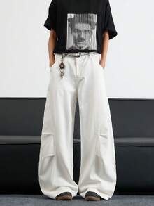 1 Stück japanische minimalistische Patchwork-Nieten-Waschung Herren Loose Fit Weite Bein Lässig Jeans Hose (ohne Gürtel & Zubehör)