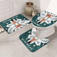 1 pièce/3 pièces/4 pièces Ensemble de rideaux de douche avec verset biblique inspirant - Femme dans le motif de la fleur de lotus avec les messages "Dieu dit que tu es" (Élu, Précieux, Pardonné) | Inclut la housse de siège de toilette, tapis de bain, tapis de sol | Fond de planches de bois bleu, accents de papillon blanc | Tapis antidérapants épaissis, Tailles multiples (rideau 70,8 po H, 13,8 po/29,1 po tapis) | Parfait pour les salles de bain modernes inspirées de la foi Rentrée scolaire