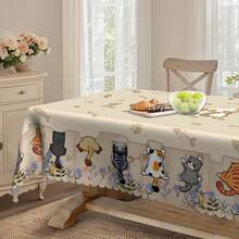 1 pezzo Tovaglia rettangolare/rotonda a tema gatto - Design adorabile di gattini e impronte di zampe, decorazione a motivo di lisca di pesce, adatta per feste, cucina e uso all'aperto - Idea regalo perfetta per il riscaldamento della casa e le vacanze, decorazione da tavolo | Bordo ondulato, regalo perfetto per gli amanti dei gatti - Multicolore - Visualizzare 11
