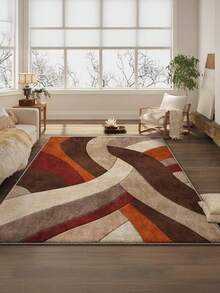 [Durable] 7-Star Minimalist Velvet Rug - Upgraded 1100 G/㎡, Machine Washable, Non-Slip Backing, Soft & Durable, Abstract Geometric Pattern, Brown, Orange, Beige And White, Perfect For Living Room Or Bedroom Decor, Bedroom Rug | Modern Decorative Rug | Machine Washable Rug, Living Room Carpet