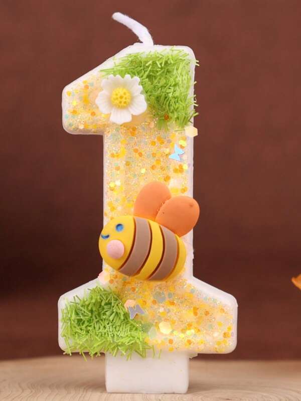 1 pieza Velas de cumpleaños en forma de abeja verde y amarilla brillante y floral para decorar pasteles de fiesta, aniversario, cumpleaños de adultos, ambiente DIY, manualidades, regreso a la escuela, Día de San Valentín, Día de la Madre, temporada de graduación