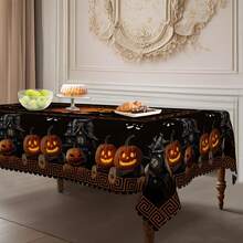 1pc Halloween Round/Rectangle Tablecloth - 60 Inch Polyester, Suitable For Halloween Decoration, Kitchen Party, Family Gathering And Picnic, Durable Tablecloth, Halloween Decor