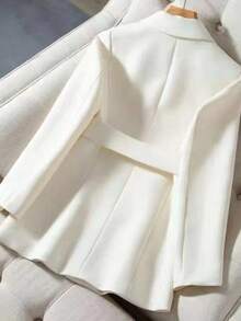 Women's Elegant Double Breasted Long Straight Blazer - Kem - Xem 5