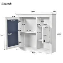 32'' Bathroom Wall Cabinet With Mirror, Wall Mounted Medicine Cabinet With 3 Shelves, Mirrored Door Over Toilet Storage Cabinet, White