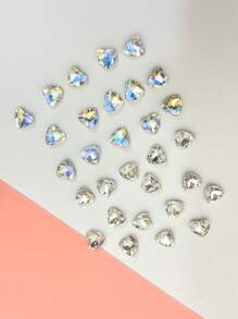 15-30 piezas Decoraciones para uñas con forma de corazón de vidrio transparente y brillante, clavos asimétricos holográficos AB, adornos de uñas lindos para manicura de verano DIY, populares en Japón y Corea