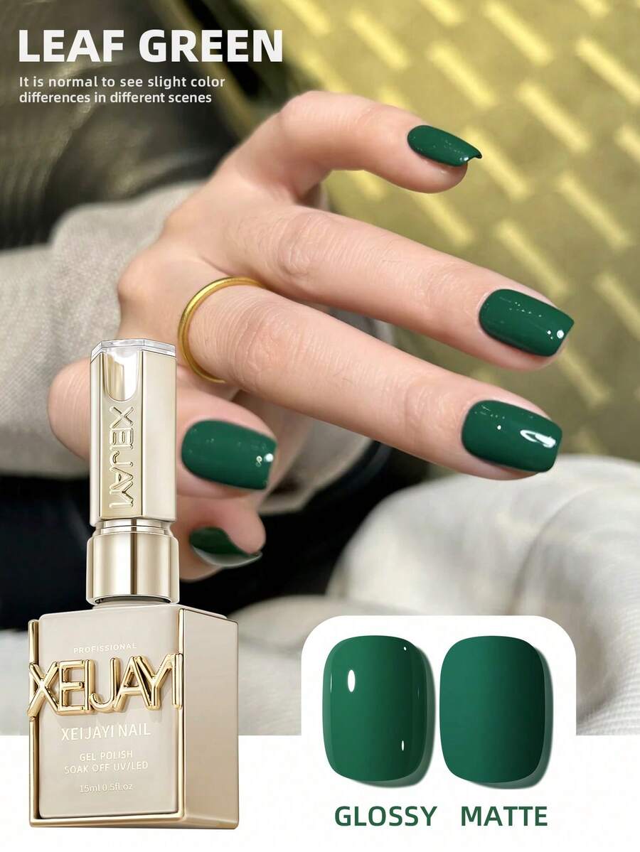 1瓶15毫升叶绿色凝胶指甲油入门装，纯可卸免擦拭指甲油，适合所有季节的指甲