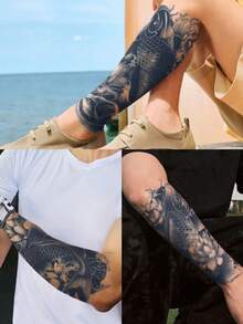 1Pc Fake Tattoo Temporary Tattoos Semi Permanent Tattoo Koi Carp Traditional Waterproof Sweatproof Last For 1-2 Weeks Realistic Herbal Juice Anti-Friction Non-Reflective Black For Woman And Men Tattoo Stickers For Arm, Chest, Leg, Abdomen, Waist, Finger, Neck, Spine, Modernist Body Art - Black - View 5