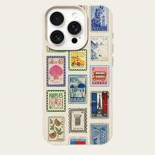 1pc TPU Material Colorful Retro Stamp Full Screen Pattern Phone Case Compatible With Apple/ Phones - White - View 5