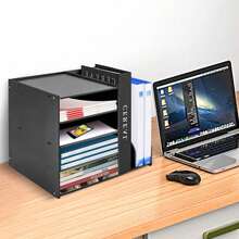 kangten 4 Tier+ 2 Slot Desktop File Organizer Document Mail Sorter PVC Magazine Storage Rack Office Storage Holder - Black - View 5