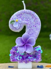 紫色花朵数字创意生日蜡烛0-9数字生日蜡烛/生日蛋糕装饰/适合儿童女孩/女士/母亲生日蛋糕礼物装饰,高顶礼帽装饰/生日,圣诞场景,母亲节,毕业季场景装饰 - 紫色 - 查看 21