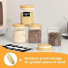 New  15 Piece Glass Storage Jars Set  Airtight Bamboo Lids And Labels,6oz Glass E Jar Mini Food Storage Containers For Home ,Pantry,Tea,Sugar,Salt,Cee,Flour,Herbs,Grains - 6盎司X15包 - 查看 5