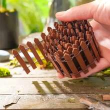1pc Mini Wooden Fence Set, In Coffee And White Color Options - , Smooth Edged Decor For Fairy Gardens And Miniature Scenes, 36.6 Inches * 1.96 Inches, With Metal Wire Details, Outdoor Fence Decoration