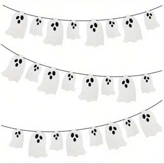 5m/16,4ft 8 stuks glanzend witte Halloween spook trekgarland - geschikt voor trucs, themafeesten, entree, huis, kamer- en scènedecoratie, Halloween themafeest, deuropening, slaapkamer hangende decoratie