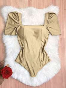 Women's Bodysuit Puffed Sleeve Suplex Moda Super Shipping!! - Beige - Ver 1