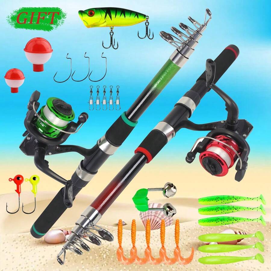 1.8m/5.91ft-2.1m/6.89ft Fishing Rod And Reel Combo Set, Lightweight Telescopic Fishing Rod With Fishing Reel And Lures, Perfect Gift For Beginners, Great For Christmas, Thanksgiving, Valentine's Day