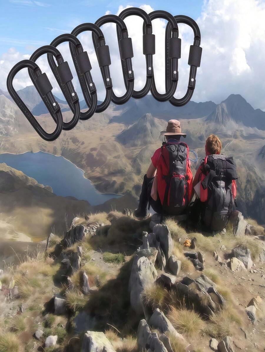 2 jeux, 5 jeux et 10 jeux de boucles de sac à dos en alliage d'aluminium de type D, de haute qualité, verrouillables. Porte-clés en métal, crochets à ressort, convenant pour le camping, les voyages, la randonnée, la pêche et la dérive en extérieur.