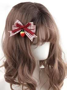 1pc/2pcs Red Plaid Strawberry Bow Hair Clips, Cute & Sweet Hair Accessories For Women, Suitable For Any Occasion