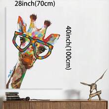Pintura de jirafa colorida enmarcada, arte de pared decorativo para habitación de niños, dormitorio, sala de estar, listo para colgar - Enmarcado - Ver 3
