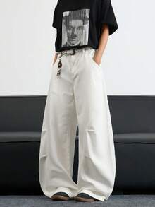 1 Stück japanische minimalistische Patchwork-Nieten-Waschung Herren Loose Fit Weite Bein Lässig Jeans Hose (ohne Gürtel & Zubehör)