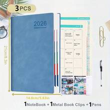 3件装2026每日计划本和日历笔记本 - 320页，时间管理和365个清单，8种鲜艳色彩（粉色、红色、绿色、蓝色、紫色、浅蓝色、深蓝色、青色），青少年和青年的完美礼物！任务整理器 | 现代计划本 | 耐用笔记本，日历规划学校用品，返校