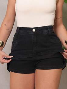 Shorts Women's Jeans Skirt Pince Shorts - Màu xám đen - Xem 1