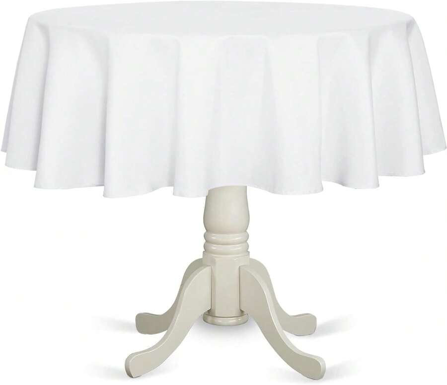 White Round Tablecloth 60 Inch, Stain And Wrinkle Resistant Washable Polyester Table Cloth, Decorative Table Cover For Dining Table, Buffet Parties And Camping - White - View 1