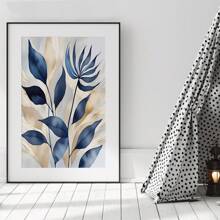 3pcs Frameless Canvas Blue Botanical Prints, Abstract Printed Wall Art, Modern Living Room Wall Decor, Blue Leaves Bedroom Posters, Hallway Prints, Modern Art Decoration,Home Decor Living Room,Wall Decor,Decoration Maison