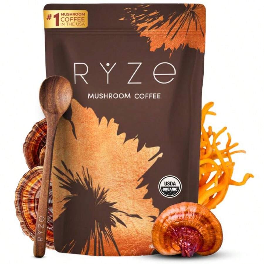 RY-ZE Mushroom Coffee Starter Pack – Instant USDA Organic Blend With Cordyceps, Lion's Mane & MCT For Focus, Digestion, Energy - 1 cái - Xem 1