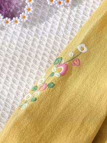 Blusa delgada de manga larga con bordado de flores para niña, para otoño