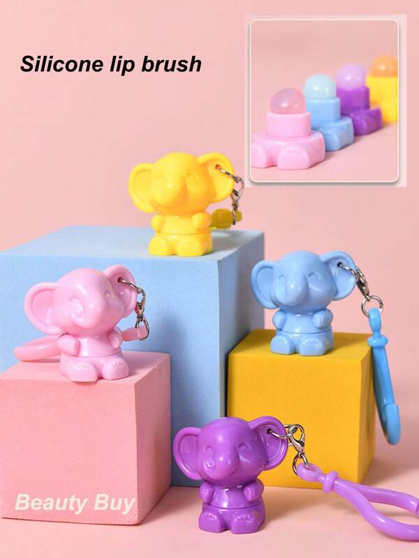 1pc/2pcs/4pcs Mini Elephant Silicone Lip Brush With Cap, Cute Portable Lip Makeup Brushes For Travel, Makeup Tools