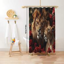 1pc/4pcs Lion Rose Pattern Shower Curtain Sets Gifts, Romatic Bathroom Sets With Shower Curtain And Rugs, WaterProof Home Bathroom Decoration And Toilet Floor Mats 3pcs Set With 12 Shower Curtain Hooks Bathroom Accessories Back To School