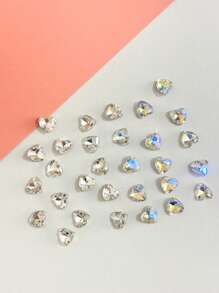 15-30 piezas Decoraciones para uñas con forma de corazón de vidrio transparente y brillante, clavos asimétricos holográficos AB, adornos de uñas lindos para manicura de verano DIY, populares en Japón y Corea