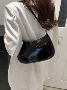 Bolso de hombro de cierre con cremallera de unicolor y estilo minimalista, bolso de medialuna simple y elegante, bolso de hombro con cremallera, bolso de piel sintética de unicolor, bolso burdeos, regalo ideal para Año Nuevo, bolso burdeos a la moda