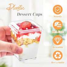 50/30/20/10 Pcs/Set 5 Oz Plastic Dessert Cups With Lids, Plastic Cups, Disposable Cups, Party Parfait/Appetizer Cups, Mini Dessert Cups For Pudding, Fruit And Ice Cream Suitable For Celebrations, Weddings, Decor, Travel - Clear - View 3