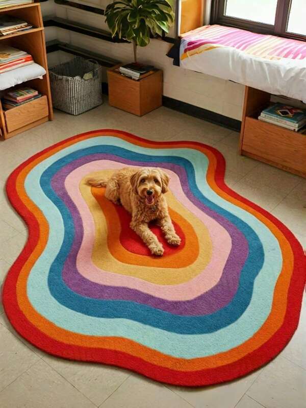 1pc High-Quality Imitation Cashmere Mat - Colorful Cloud Dopamine Geometric Pattern, Vibrant Rainbow Colors, Large Size Up To 23.2 Sq Ft, Hand Wash Only, Modern Art Home Decor For Living Room & Bedroom, Rugs For Living Room