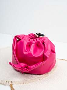 Knot Detail Drawstring Bucket Bag - Pink - View 2