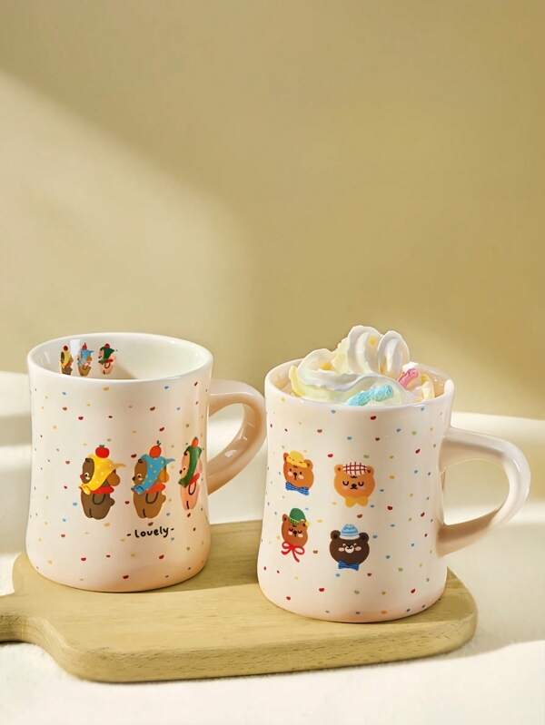 Cute Little Bear Ceramic Mug - Coffee/Milk/Tea/Cold Drink Cup - Perfect For Home, Office, School Use - Couple & Family Matching Cups