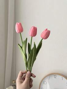 1/3/5pcs Artificial Pink & White Tulips, Suitable For Outdoor Garden, Indoor Decor, Vase Decoration, Fake Plants, All Season Decor, Home Decor, Floral Arrangement, Home Garden Windowsill Porch Potting, Wedding Party Decor, Birthday Party Supplies, Valentine's Day, Mother's Day, Father's Day Gifts, Bohemian Style Decoration, DIY Floral Bouquet Accessories