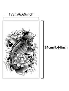 1Pc Fake Tattoo Temporary Tattoos Semi Permanent Tattoo Koi Carp Traditional Waterproof Sweatproof Last For 1-2 Weeks Realistic Herbal Juice Anti-Friction Non-Reflective Black For Woman And Men Tattoo Stickers For Arm, Chest, Leg, Abdomen, Waist, Finger, Neck, Spine, Modernist Body Art - Black - View 9