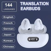 AI Language Translation Earbuds, Clip On Earbuds Wireless Headphones Real-Time Translator For 144 Languages & Accents Headphones Translator Ideal For Travel Business Learning Translation Device - White - View 5
