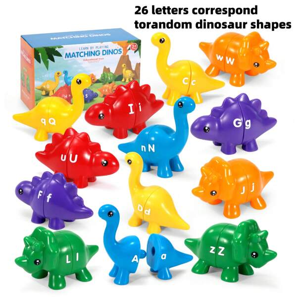26pcs Dinosaur Alphabet Matching Skill Educational Toys, Preschool Color Recognition And Sorting Montessori Learning Toys