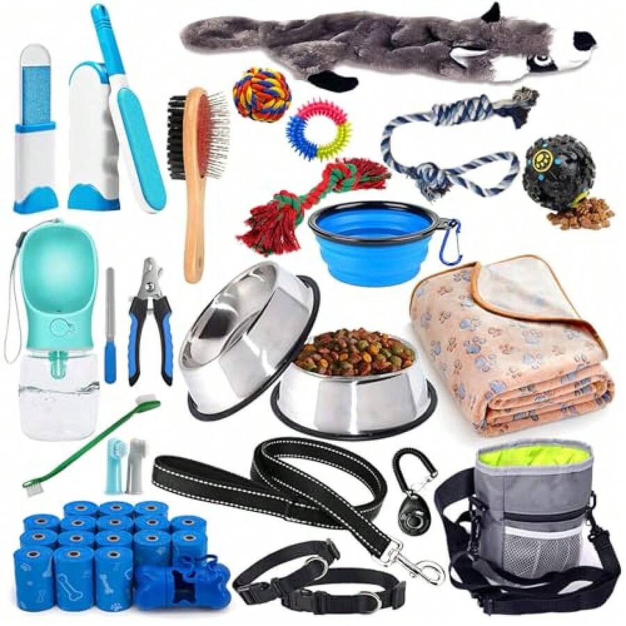 39-Piece Puppy Starter Kit With Essentials & Dog Supplies - New Puppies - Blue - View 1
