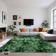 Tie-Dye Dark Green, Shaggy Area Rugs For Living Room, Ultra Soft Fluffy Big Carpets For Bedroom, Modern Throw Rug For Spring Decor Aesthetic, Upgrade Non-Slip Backing, Ideal Gift For Housewarming, Easter, Dry Clean Only, With 4 Carpet Stickers - 紮染深綠 - 查看 3